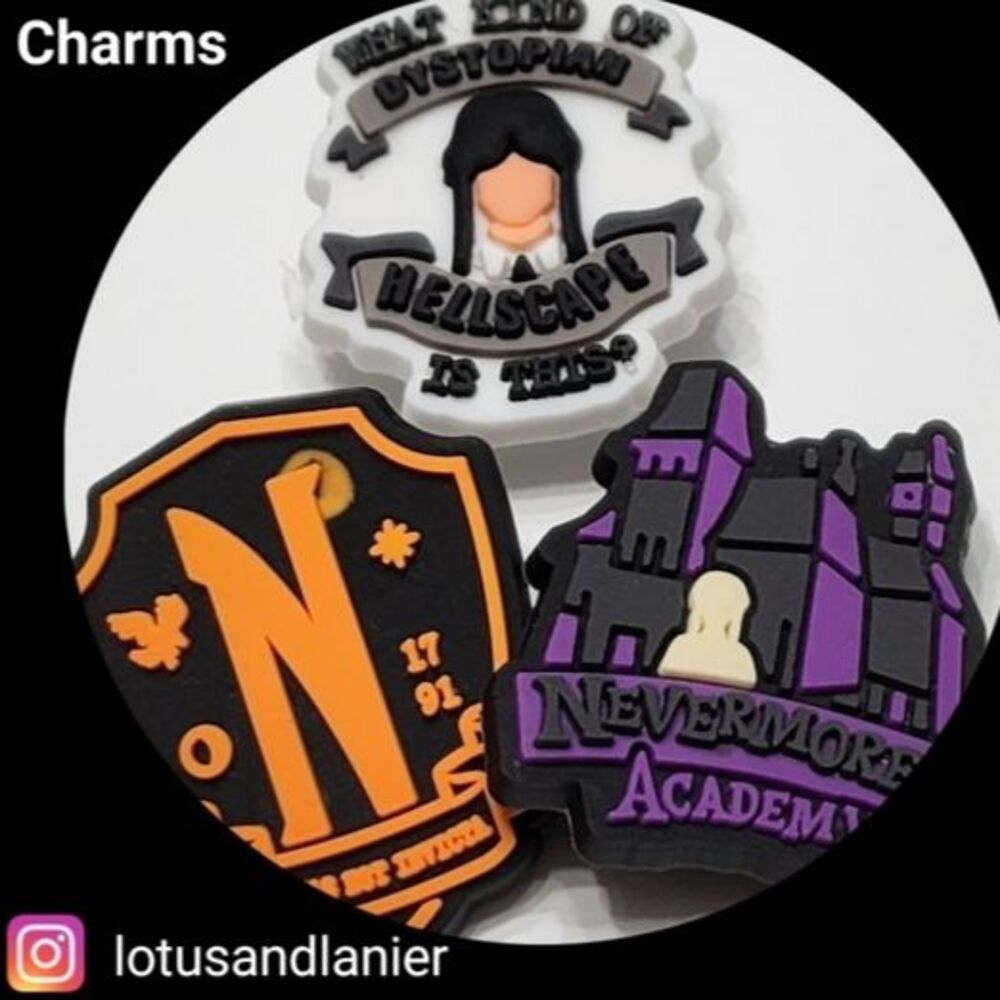 Shoe Charms "Wednesday Nevermore Academy" Set of 3